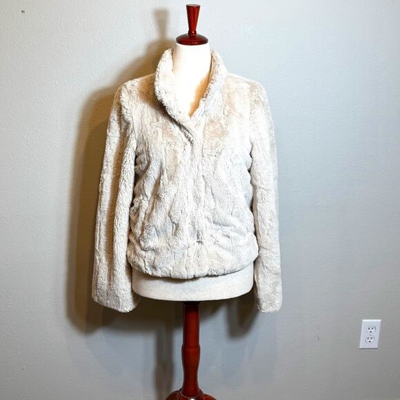 Sanctuary cream faux fur lined jacket with pockets Sz L - Picture 1 of 9